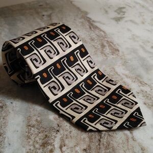 Men's Vintage Ziggurat By Mulberry Neckwear Tie Black Gray Rust Tan
